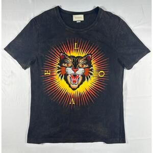 GUCCI Authentic 2017AW Made in Italy Angry Cat Embroidered Double-Sided Print